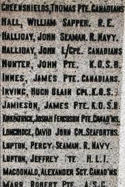 Names on Kirkmabreck War Memorial at Creetown